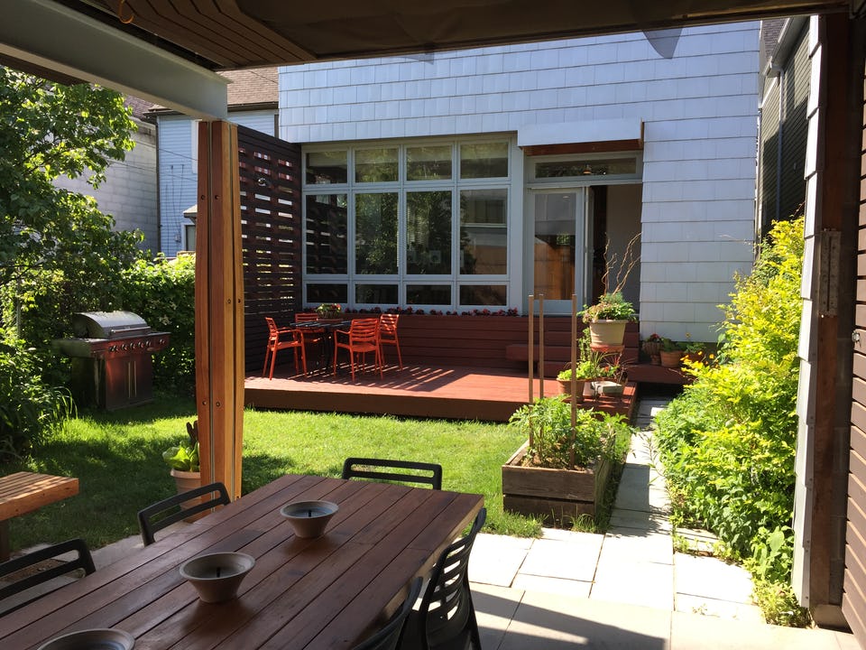 carport turned outdoor dining area